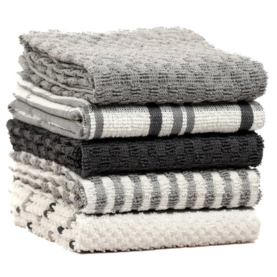 5 Pack Super Absorbent Check Quick Drying Cotton Terry Kitchen Tea Towels Durable Versatile Dish Towels for Home and Professional Use 45cm x 65cm by OLIVIA ROCCO GREY Tea Towel