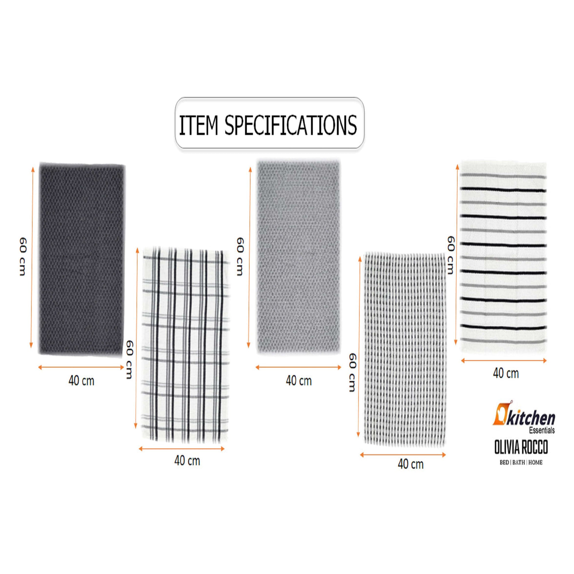5 Pack Super Absorbent Check Quick Drying Cotton Terry Kitchen Tea Towels Durable Versatile Dish Towels for Home and Professional Use 45cm x 65cm by OLIVIA ROCCO Tea Towel