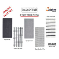 5 Pack Super Absorbent Check Quick Drying Cotton Terry Kitchen Tea Towels Durable Versatile Dish Towels for Home and Professional Use 45cm x 65cm by OLIVIA ROCCO Tea Towel