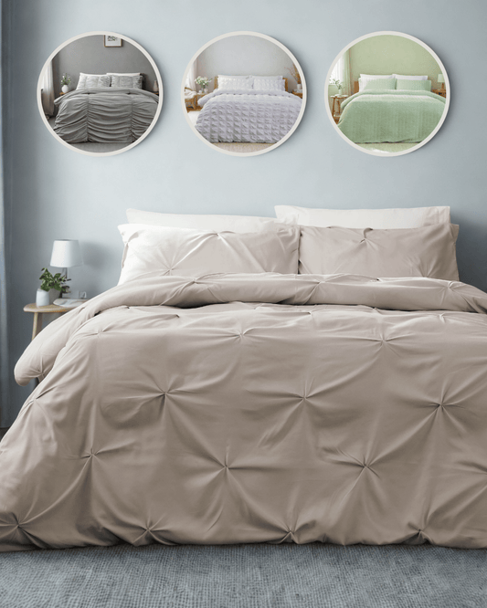 OLIVIA ROCCO Textured Pintuck Ruffles Pleated Microfibre Duvet Cover Sets with Pillowcases Soft Breathable Easy Care Bedding Set Quilt Covers Duvet Cover