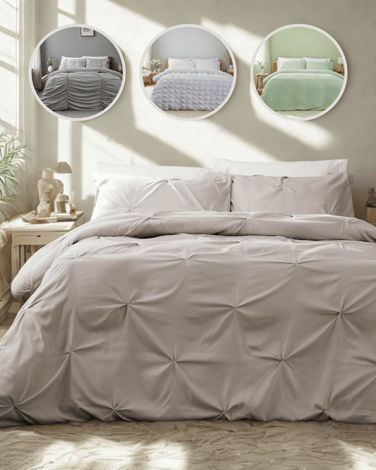 OLIVIA ROCCO Textured Pintuck Ruffles Pleated Microfibre Duvet Cover Sets with Pillowcases Soft Breathable Easy Care Bedding Set Quilt Covers Duvet Cover