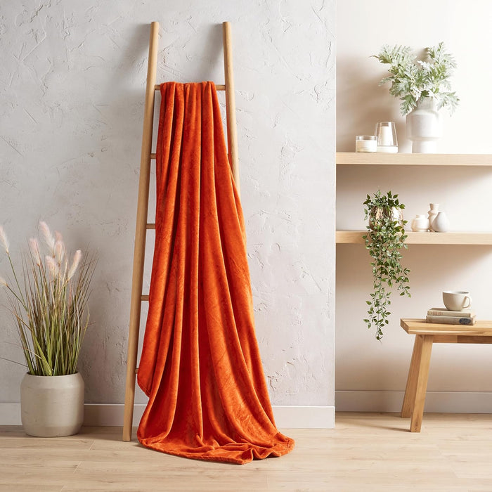 Flannel Ultra Soft Fleece Throw Blanket Super Warm Plush Lightweight All-Season Comfort for Bed Sofa Couch Chair Multiple Sizes and Colors by OLIVIA ROCCO 130 x 150 cm / SPICE ORANGE Throw
