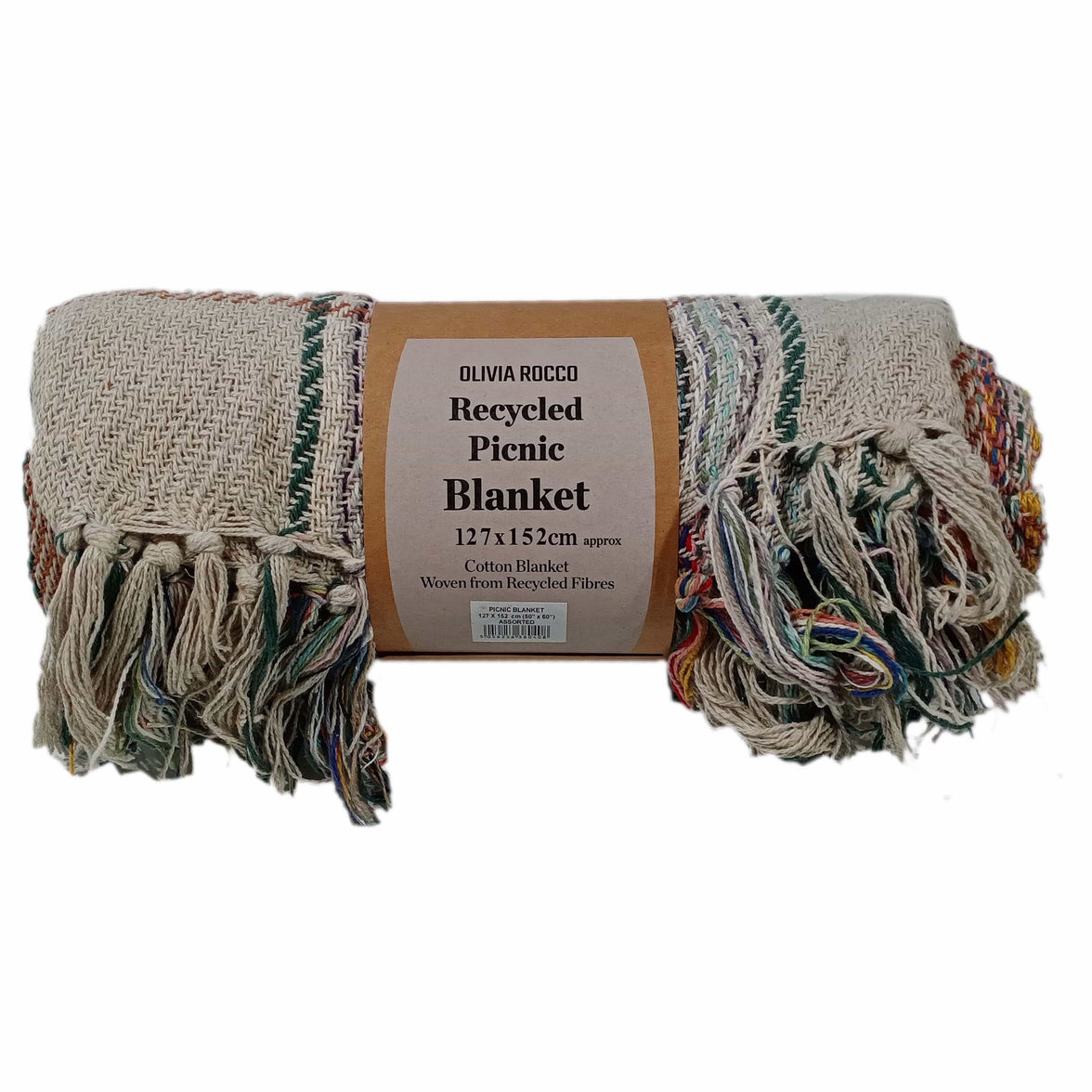 Eco-Friendly Recycled Cotton Picnic Blanket Check Stripe Design Super Soft Cozy Foldable and Packable for Beach Park Camping 130 x 150 cm by OLIVIA ROCCO 130 x 150 cm Throw