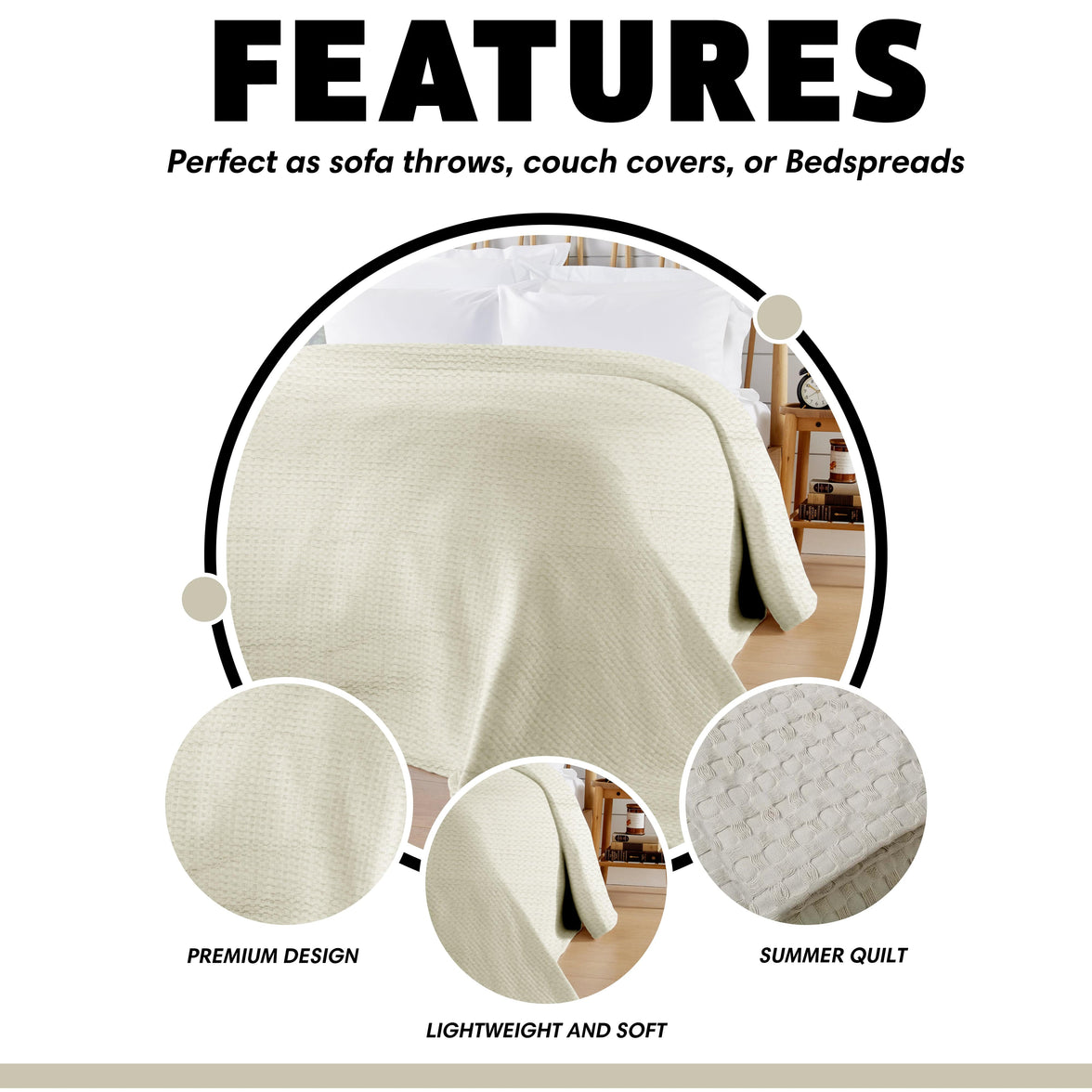 Florian Checked Throw Blanket Natural Bedspread for Sofas Armchairs Sofa Settee Couch Beds & Couches by OLIVIA ROCCO 180 x 250 CM / NATURAL Throw