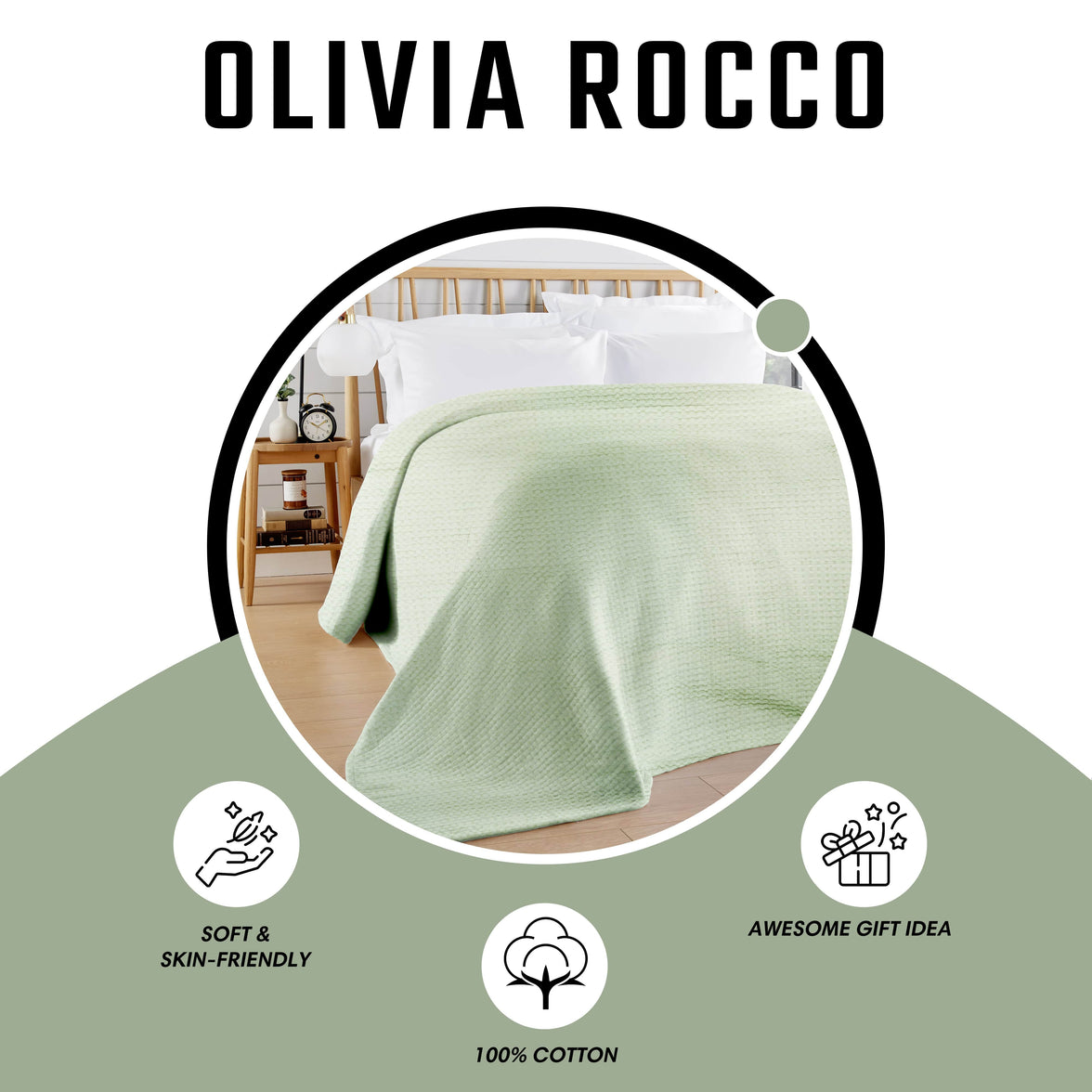 Florian Checked Throw Blanket Sage Green Bedspread for Sofas Armchairs Sofa Settee Couch Beds & Couches by OLIVIA ROCCO 180 x 250 CM / SAGE GREEN Throw