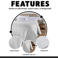 Florian Checked Throw Blanket White Bedspread for Sofas Armchairs Sofa Settee Couch Beds & Couches by OLIVIA ROCCO 180 x 250 CM / WHITE Throw
