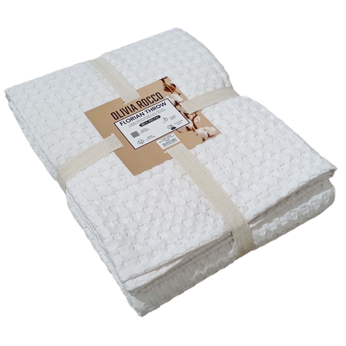 Florian Checked Throw Blanket White Bedspread for Sofas Armchairs Sofa Settee Couch Beds & Couches by OLIVIA ROCCO 180 x 250 CM / WHITE Throw