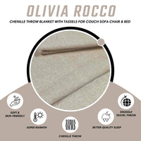 Chenille Tassel Elegant Throw Blanket for Couch Sofa Bed All-Season Soft Luxury by OLIVIA ROCCO Throw