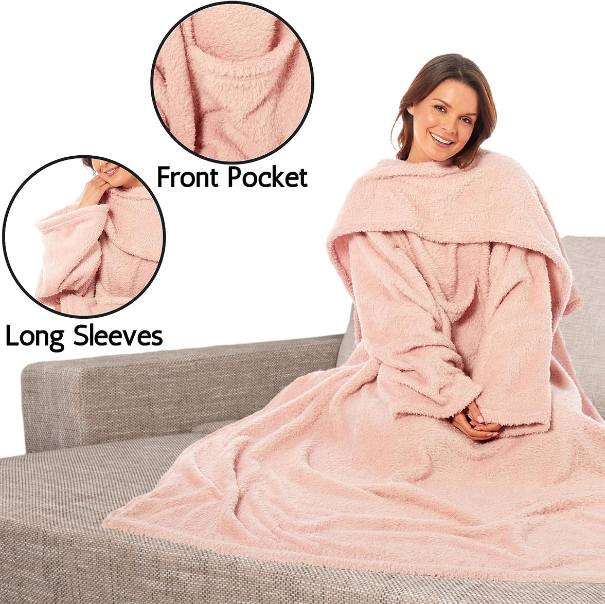 Ultra Soft Cozy Fleece Wearable TV Blanket with Sleeves and Pocket 100 Polyester Throw for Lounging and Reading for Women and Men 140x183cm Multiple Colors by OLIVIA ROCCO Throw