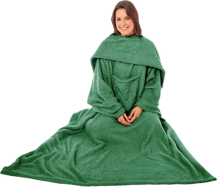 Ultra Soft Cozy Fleece Wearable TV Blanket with Sleeves and Pocket 100 Polyester Throw for Lounging and Reading for Women and Men 140x183cm Multiple Colors by OLIVIA ROCCO EMERALD GREEN Throw