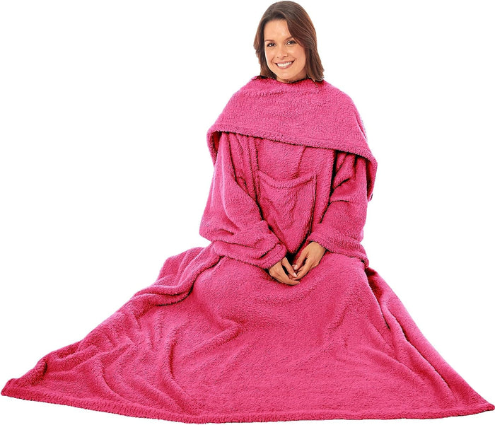 Ultra Soft Cozy Fleece Wearable TV Blanket with Sleeves and Pocket 100 Polyester Throw for Lounging and Reading for Women and Men 140x183cm Multiple Colors by OLIVIA ROCCO MAGENTA Throw