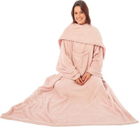 Ultra Soft Cozy Fleece Wearable TV Blanket with Sleeves and Pocket 100 Polyester Throw for Lounging and Reading for Women and Men 140x183cm Multiple Colors by OLIVIA ROCCO BLUSH PINK Throw