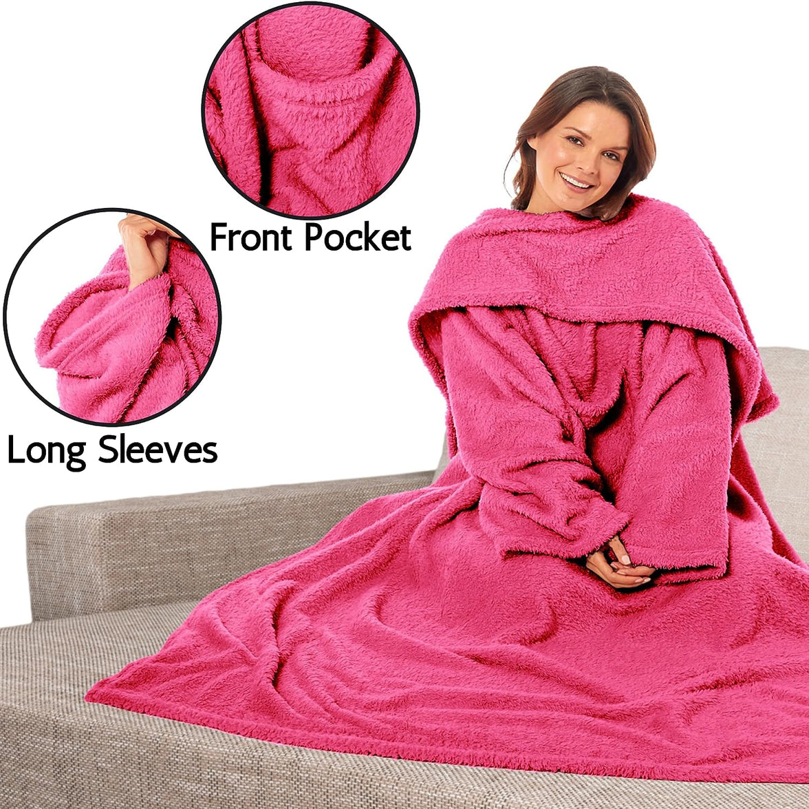 Ultra Soft Cozy Fleece Wearable TV Blanket with Sleeves and Pocket 100 Polyester Throw for Lounging and Reading for Women and Men 140x183cm Multiple Colors by OLIVIA ROCCO Throw