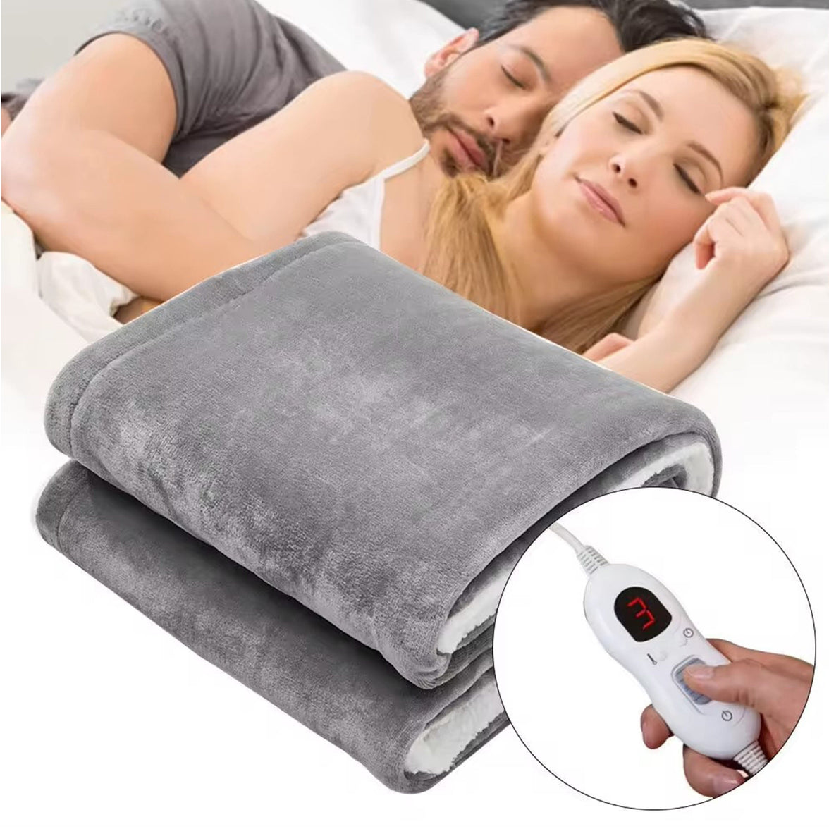 Ultra Soft Double Layer Electric Heated Throw Blanket with Adjustable Heat Settings & Overheat Protection by OLIVIA ROCCO GREY Blanket