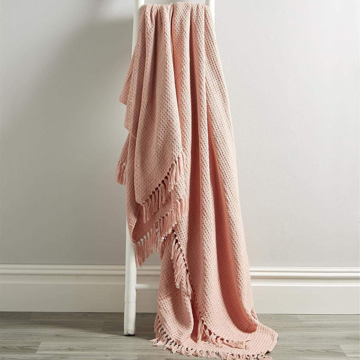 Marrakesh Eco-Friendly Super Soft Cotton Throws Lightweight Sustainable Recycled Cotton for Sofa Bed Chair Calming Colours By OLIVIA ROCCO Blush / 127 x 152 cm Throw