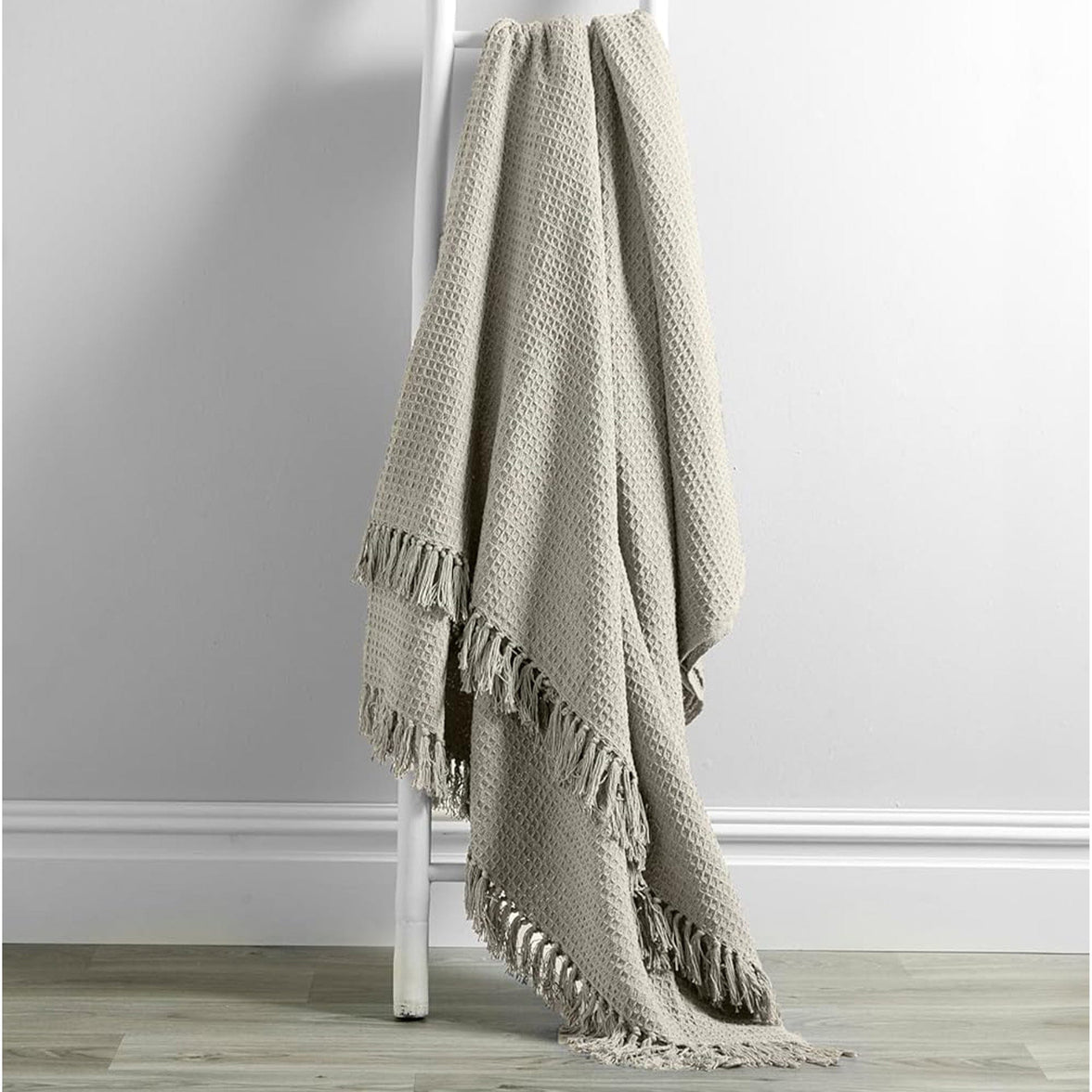 Marrakesh Eco-Friendly Super Soft Cotton Throws Lightweight Sustainable Recycled Cotton for Sofa Bed Chair Calming Colours By OLIVIA ROCCO Natural / 127 x 152 cm Throw