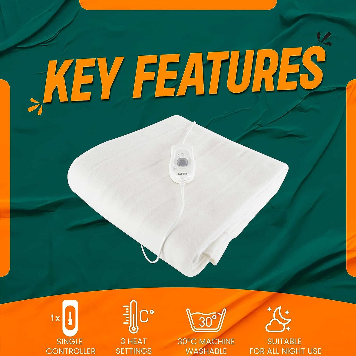 Ultra Soft Electric Heated Underblanket with with Adjustable Heat Settings & Overheat Protection in Single Double King Sizes by OLIVIA ROCCO Throw