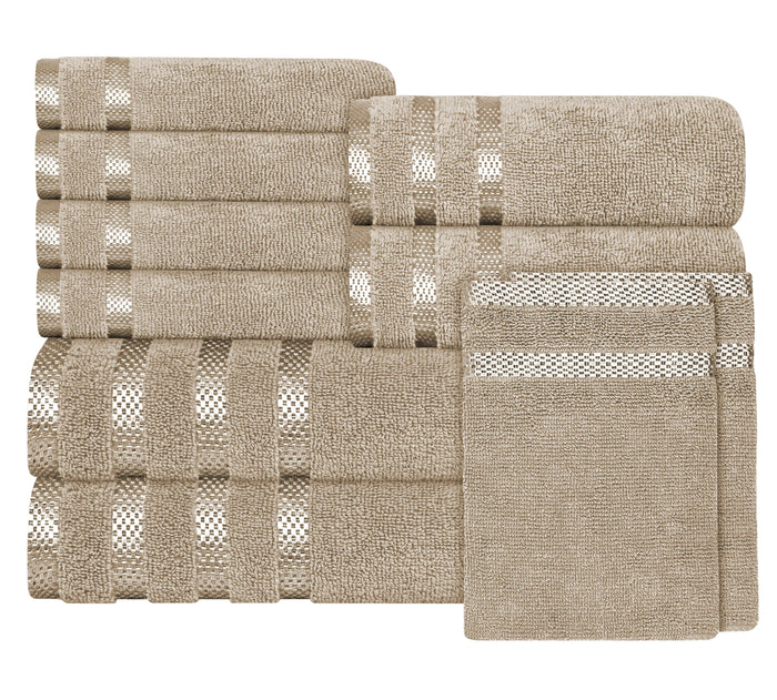 Belmont Viscose Stripe Beige Towels 100% Cotton Hotel Quality Super Absorbent 10 Piece Bale Set, 4 Hand Towel & 12 Face Cloths by OLIVIA ROCCO 10 PK TOWEL BALE / BEIGE Towels