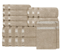 Belmont Viscose Stripe Beige Towels 100% Cotton Hotel Quality Super Absorbent 10 Piece Bale Set, 4 Hand Towel & 12 Face Cloths by OLIVIA ROCCO 10 PK TOWEL BALE / BEIGE Towels