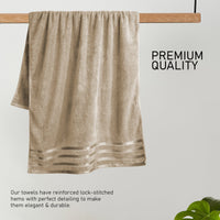 Belmont Viscose Stripe Beige Towels 100% Cotton Hotel Quality Super Absorbent 10 Piece Bale Set, 4 Hand Towel & 12 Face Cloths by OLIVIA ROCCO Towels