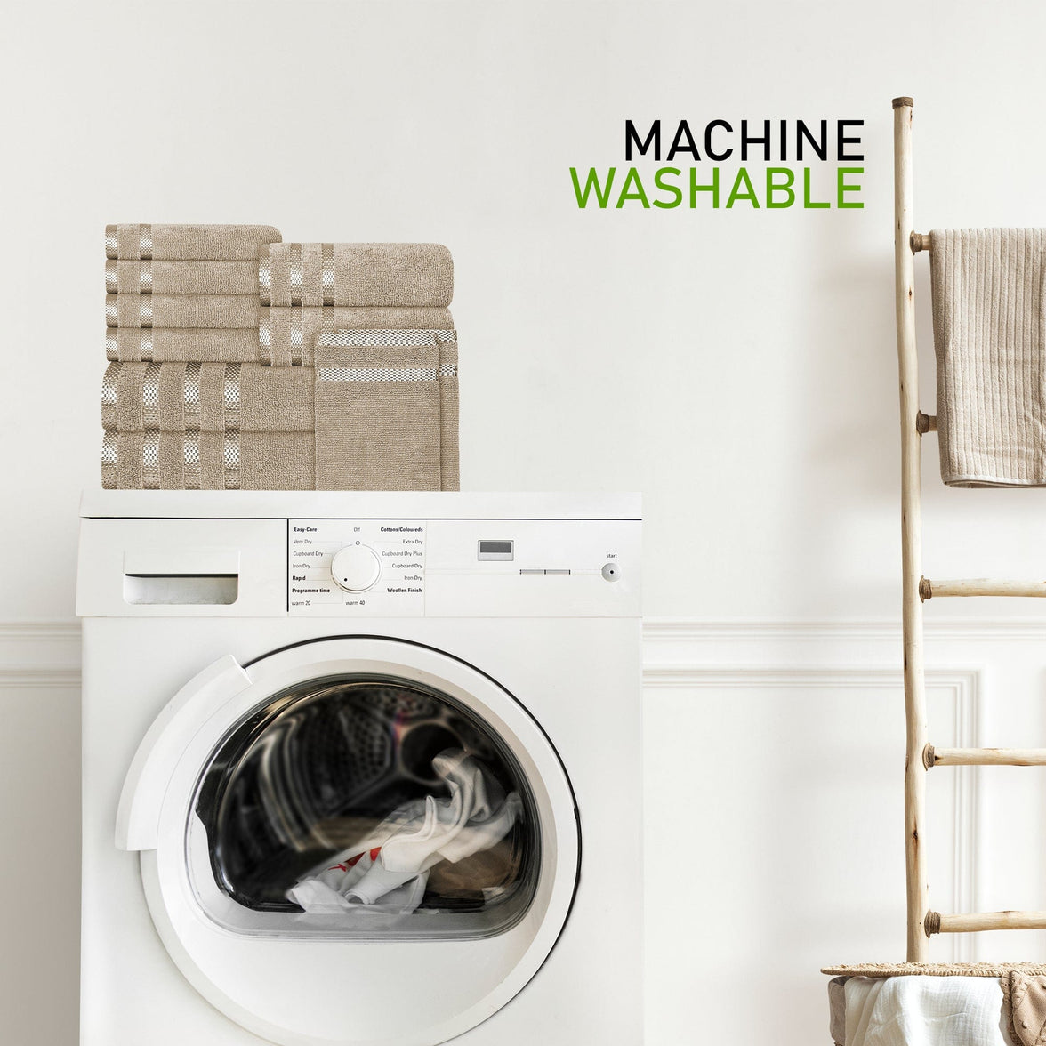 Belmont Viscose Stripe Beige Towels 100% Cotton Hotel Quality Super Absorbent 10 Piece Bale Set, 4 Hand Towel & 12 Face Cloths by OLIVIA ROCCO Towels