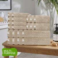 Belmont Viscose Stripe Beige Towels 100% Cotton Hotel Quality Super Absorbent 10 Piece Bale Set, 4 Hand Towel & 12 Face Cloths by OLIVIA ROCCO Towels