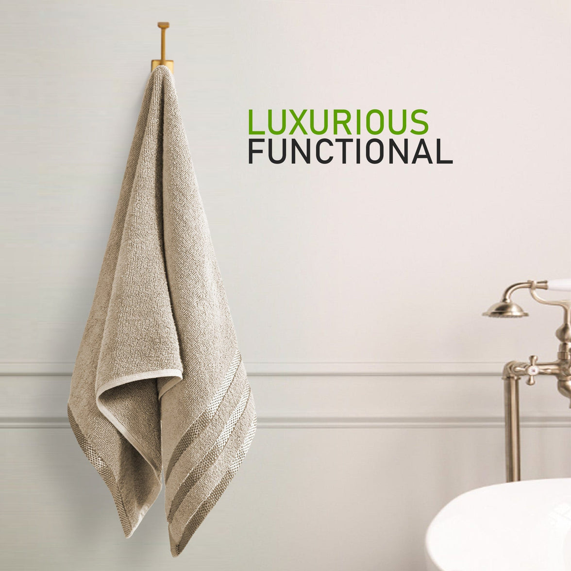 Belmont Viscose Stripe Beige Towels 100% Cotton Hotel Quality Super Absorbent 10 Piece Bale Set, 4 Hand Towel & 12 Face Cloths by OLIVIA ROCCO Towels