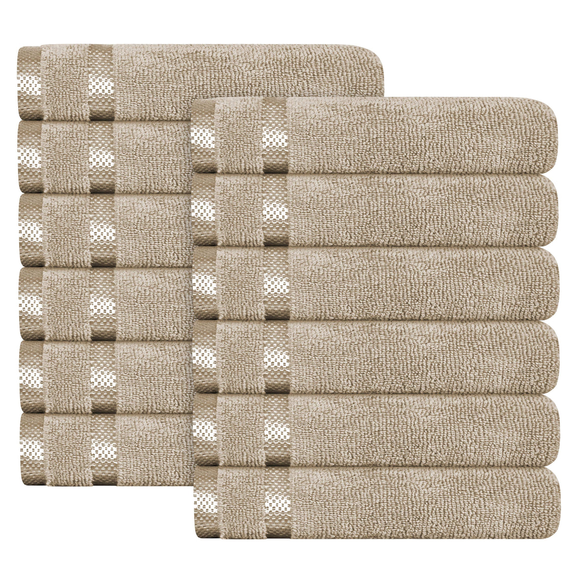 Belmont Viscose Stripe Beige Towels 100% Cotton Hotel Quality Super Absorbent 10 Piece Bale Set, 4 Hand Towel & 12 Face Cloths by OLIVIA ROCCO 12 PK FACE CLOTHS / BEIGE Towels