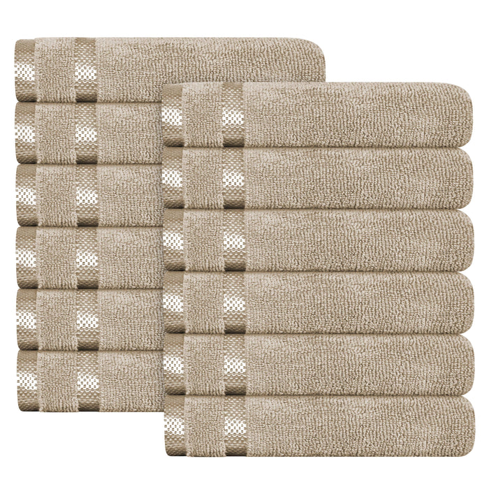 Belmont Viscose Stripe Beige Towels 100% Cotton Hotel Quality Super Absorbent 10 Piece Bale Set, 4 Hand Towel & 12 Face Cloths by OLIVIA ROCCO 12 PK FACE CLOTHS / BEIGE Towels