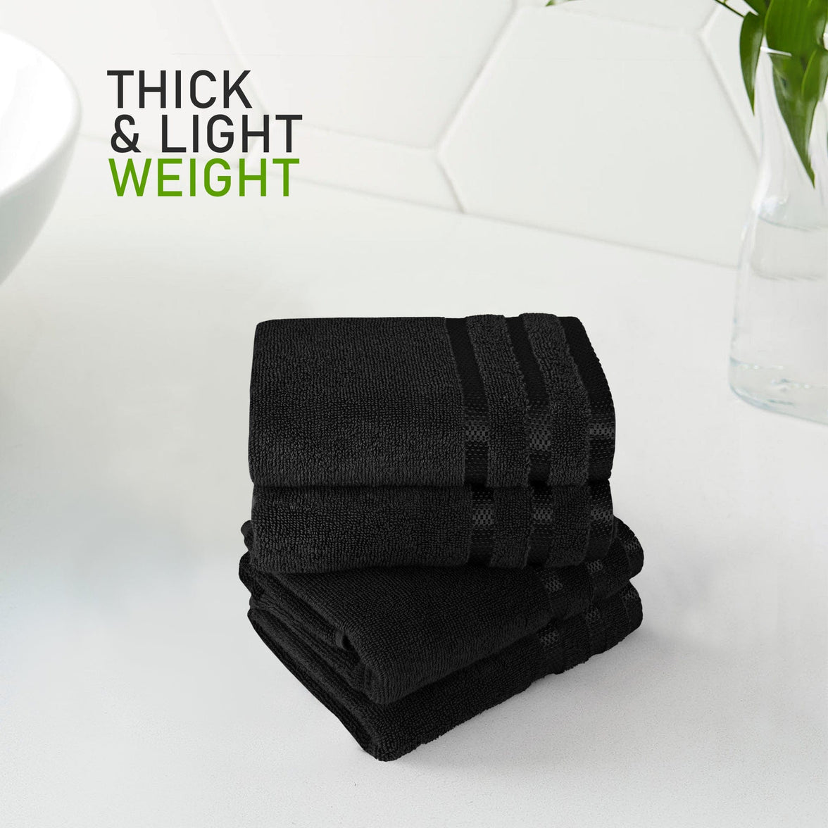 Belmont Viscose Stripe Black Towels 100% Cotton Hotel Quality Super Absorbent 10 Piece Bale Set, 4 Hand Towel & 12 Face Cloths by OLIVIA ROCCO Towels