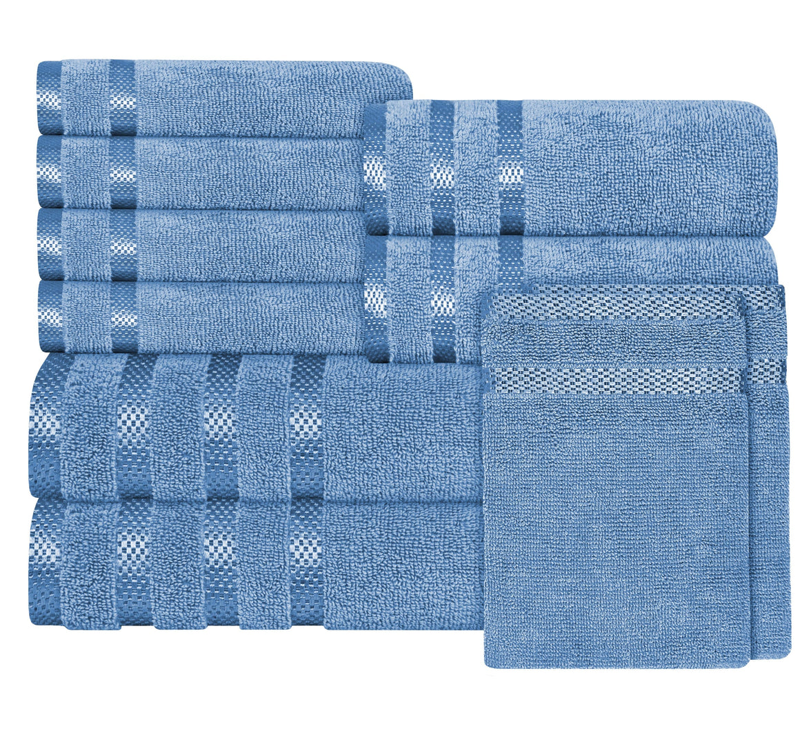 Belmont Viscose Stripe Blue Towels 100% Cotton Hotel Quality Super Absorbent 10 Piece Bale Set, 4 Hand Towel & 12 Face Cloths by OLIVIA ROCCO 10 PK TOWEL BALE / BLUE Towels