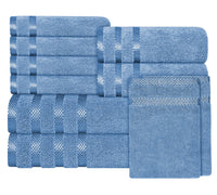 Belmont Viscose Stripe Blue Towels 100% Cotton Hotel Quality Super Absorbent 10 Piece Bale Set, 4 Hand Towel & 12 Face Cloths by OLIVIA ROCCO 10 PK TOWEL BALE / BLUE Towels