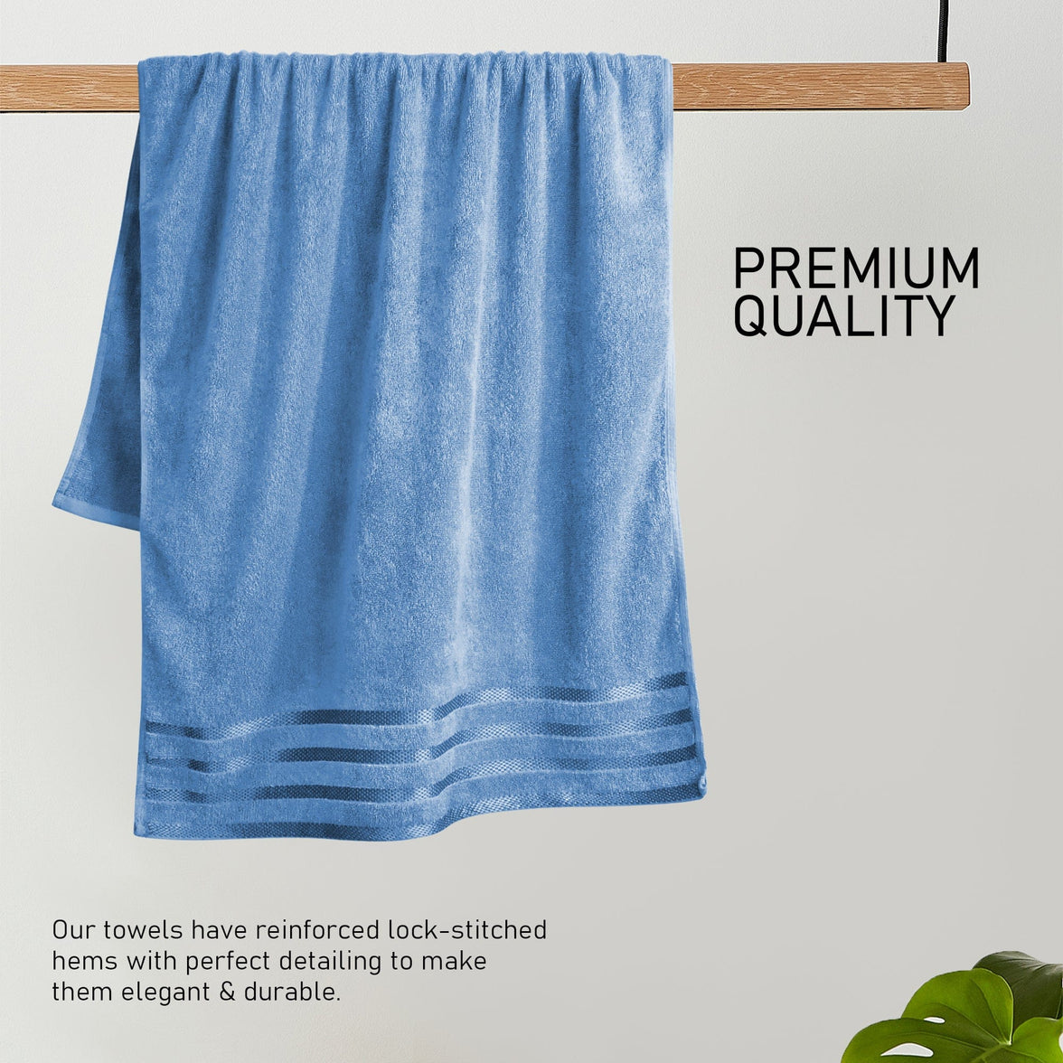 Belmont Viscose Stripe Blue Towels 100% Cotton Hotel Quality Super Absorbent 10 Piece Bale Set, 4 Hand Towel & 12 Face Cloths by OLIVIA ROCCO Towels
