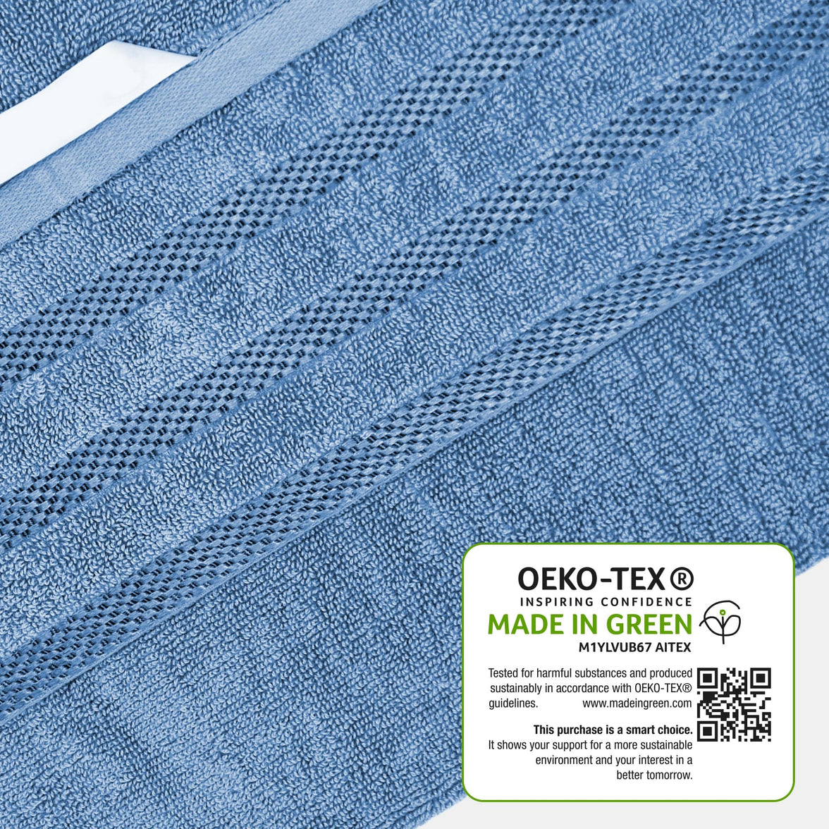 Belmont Viscose Stripe Blue Towels 100% Cotton Hotel Quality Super Absorbent 10 Piece Bale Set, 4 Hand Towel & 12 Face Cloths by OLIVIA ROCCO Towels