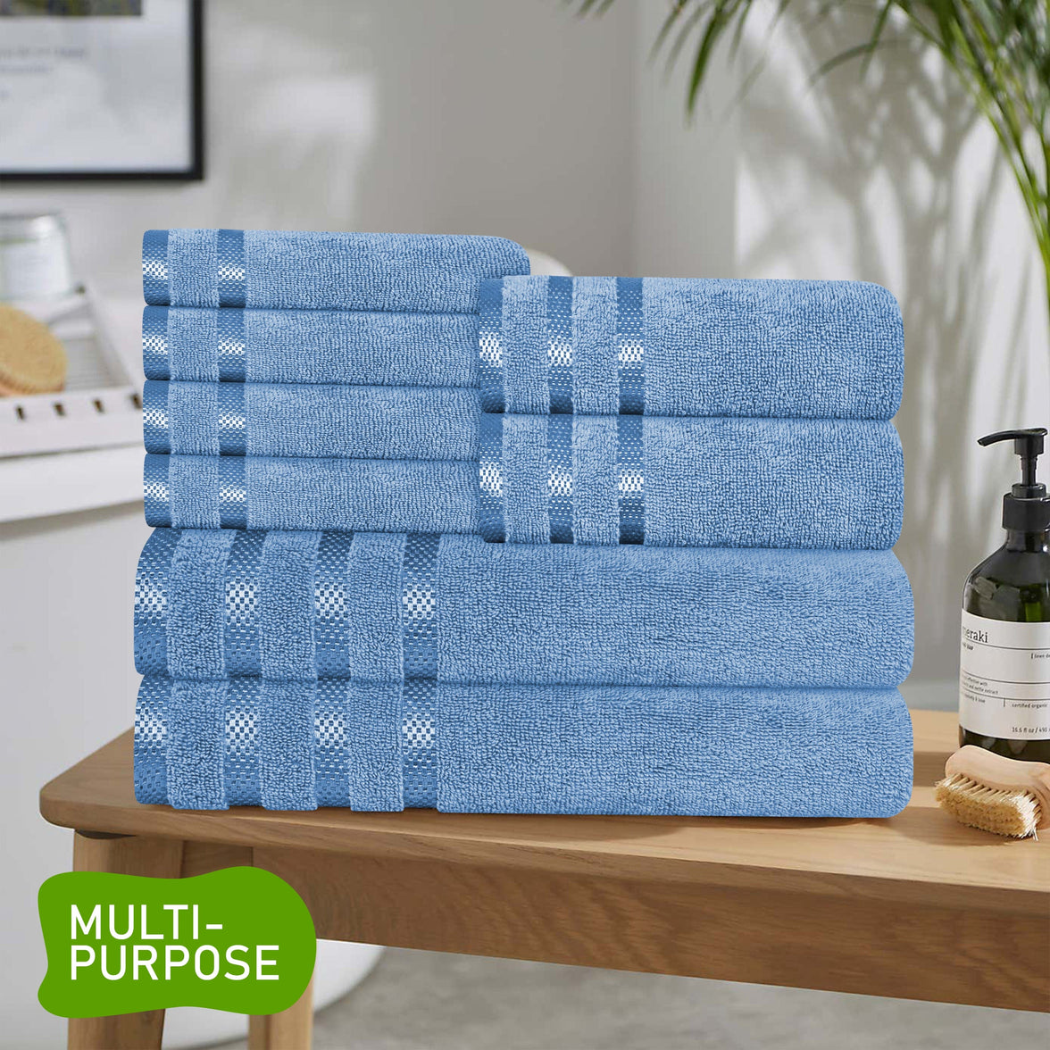 Belmont Viscose Stripe Blue Towels 100% Cotton Hotel Quality Super Absorbent 10 Piece Bale Set, 4 Hand Towel & 12 Face Cloths by OLIVIA ROCCO Towels