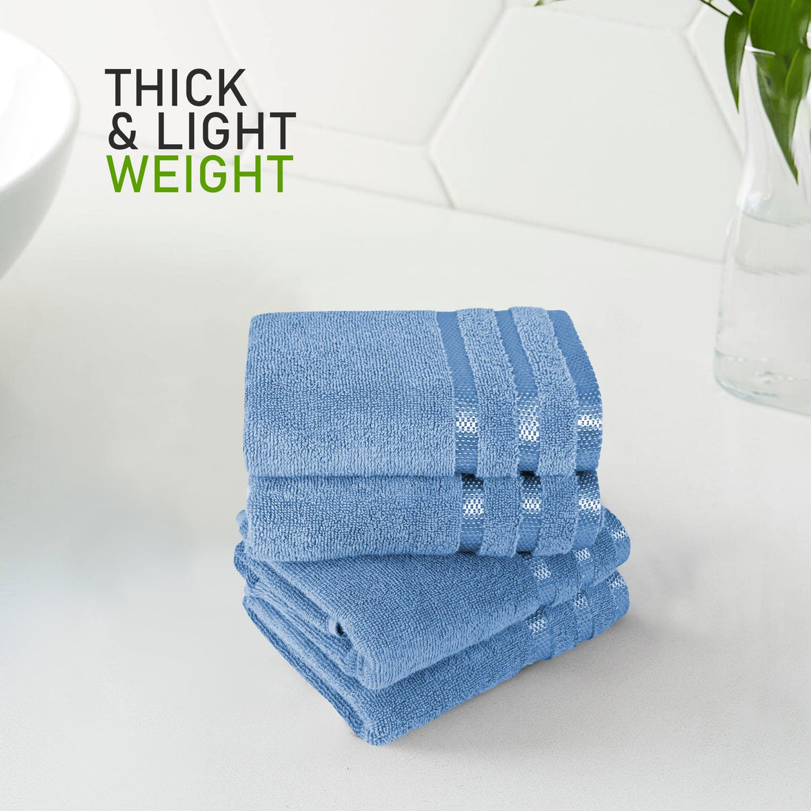 Belmont Viscose Stripe Blue Towels 100% Cotton Hotel Quality Super Absorbent 10 Piece Bale Set, 4 Hand Towel & 12 Face Cloths by OLIVIA ROCCO Towels