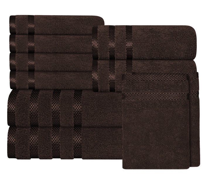 Belmont Viscose Stripe Brown Towels 100% Cotton Hotel Quality Super Absorbent 10 Piece Bale Set, 4 Hand Towel & 12 Face Cloths by OLIVIA ROCCO 10 PK TOWEL BALE / BROWN Towels