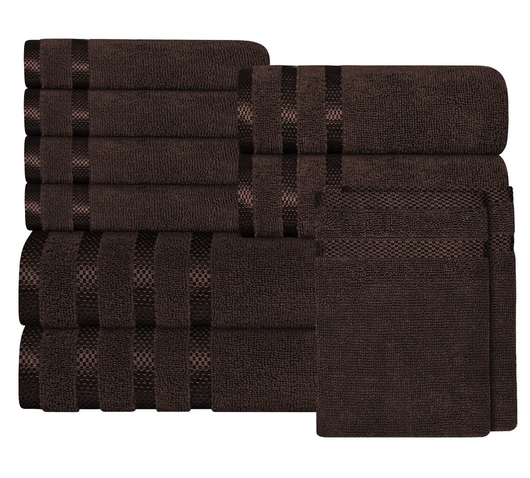 Belmont Viscose Stripe Brown Towels 100% Cotton Hotel Quality Super Absorbent 10 Piece Bale Set, 4 Hand Towel & 12 Face Cloths by OLIVIA ROCCO 10 PK TOWEL BALE / BROWN Towels