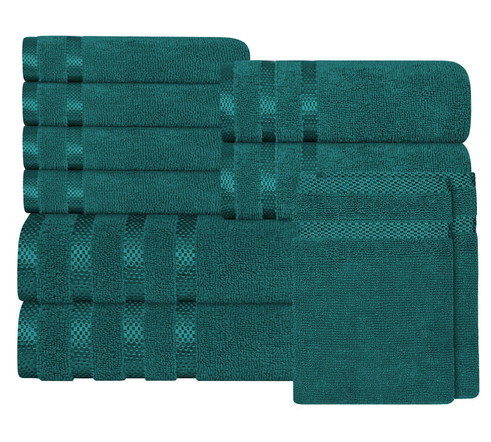 Belmont Viscose Stripe Jade Green Towels 100% Cotton Hotel Quality Super Absorbent 10 Piece Bale Set, 4 Hand Towel & 12 Face Cloths by OLIVIA ROCCO 10 PK TOWEL BALE / JADE GREEN Towels