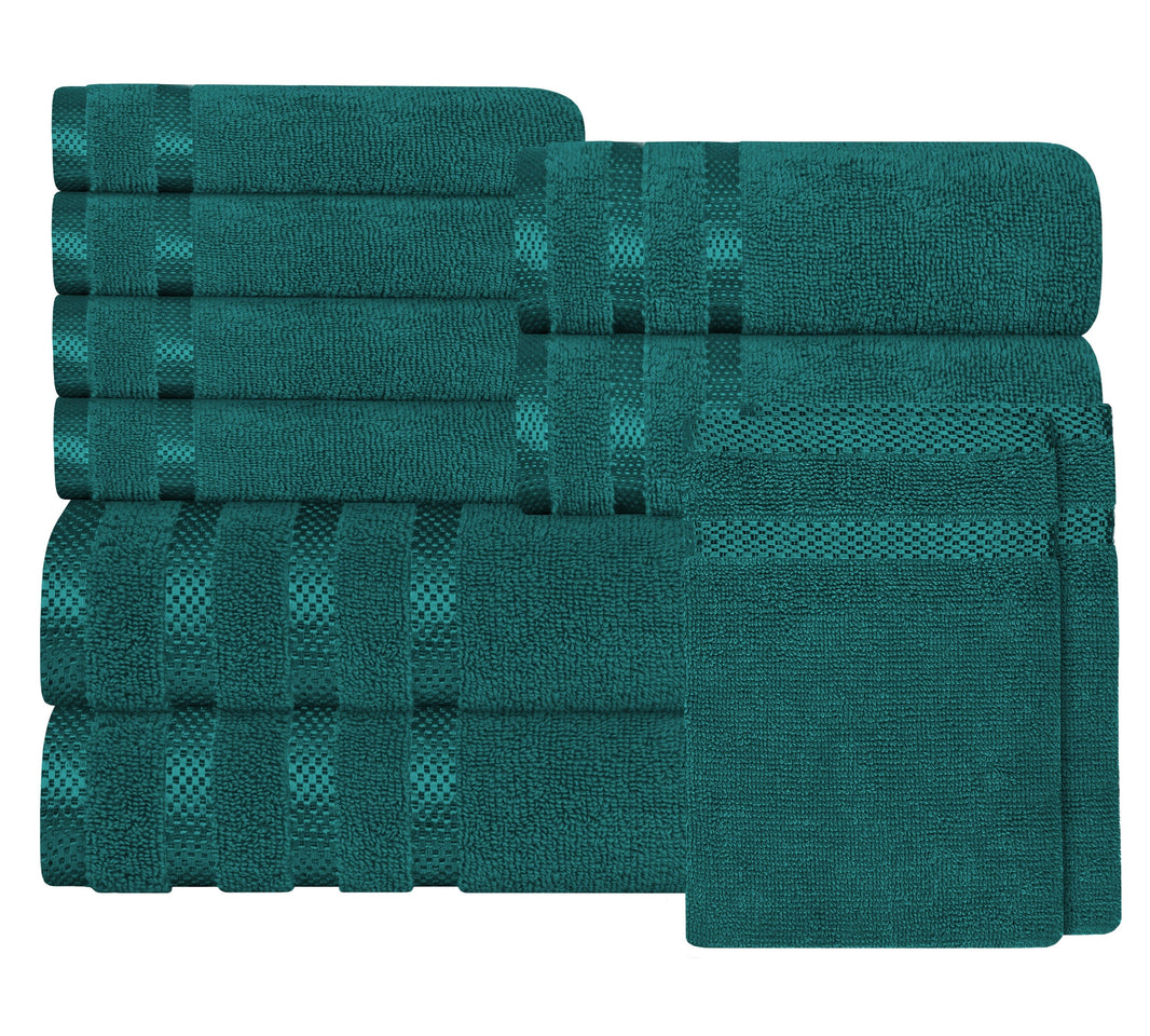 Belmont Viscose Stripe Jade Green Towels 100% Cotton Hotel Quality Super Absorbent 10 Piece Bale Set, 4 Hand Towel & 12 Face Cloths by OLIVIA ROCCO 10 PK TOWEL BALE / JADE GREEN Towels