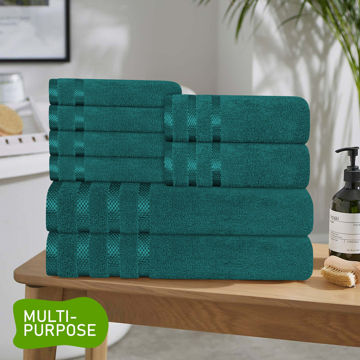 Belmont Viscose Stripe Jade Green Towels 100% Cotton Hotel Quality Super Absorbent 10 Piece Bale Set, 4 Hand Towel & 12 Face Cloths by OLIVIA ROCCO Towels