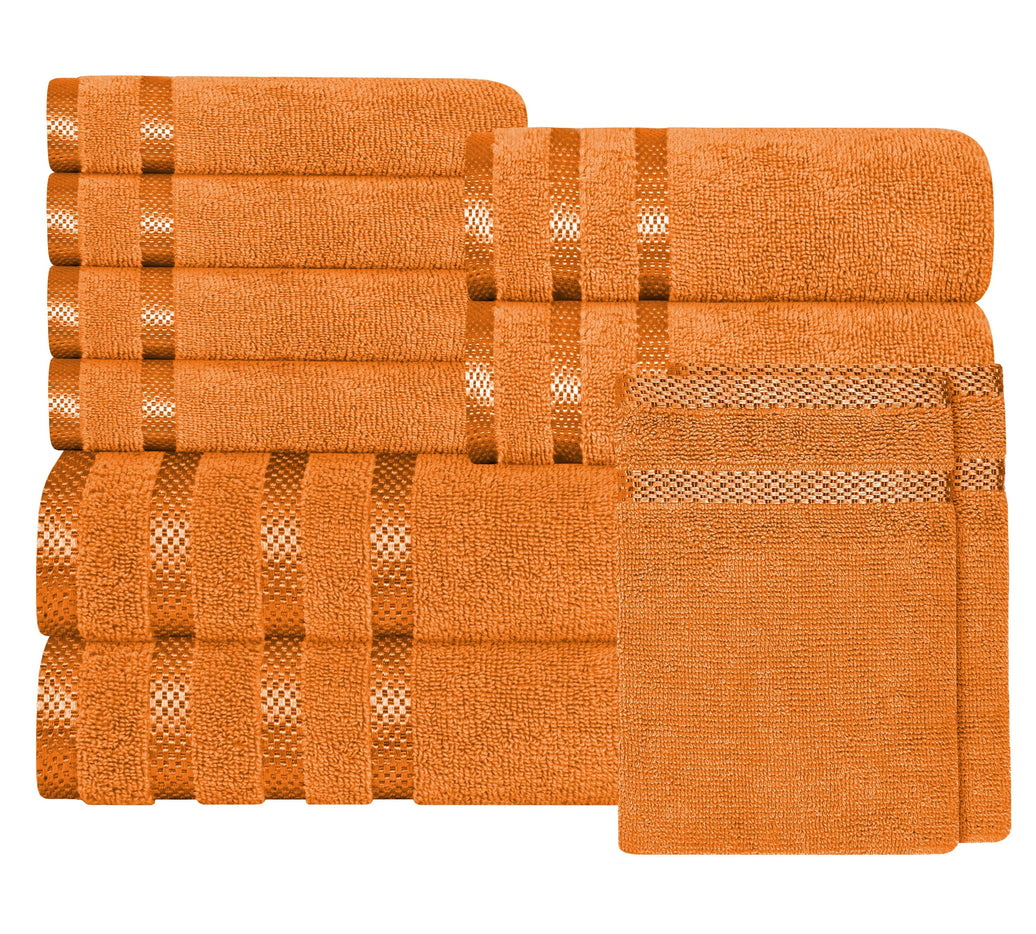 Belmont Viscose Stripe Orange Towels 100% Cotton Hotel Quality Super Absorbent 10 Piece Bale Set, 4 Hand Towel & 12 Face Cloths by OLIVIA ROCCO 10 PK TOWEL BALE / ORANGE Towels