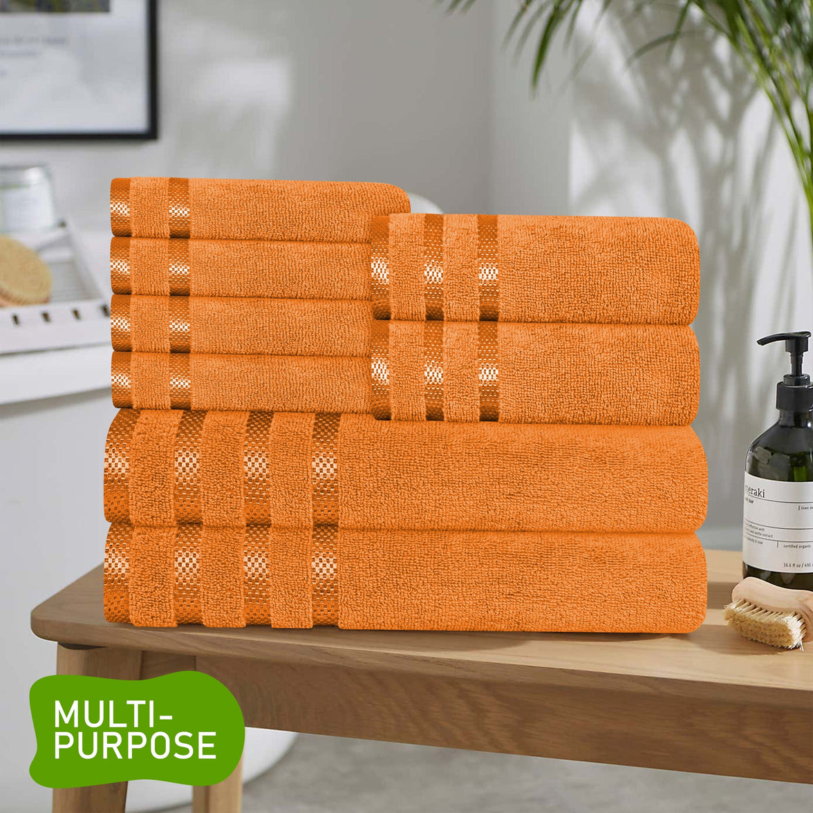 Belmont Viscose Stripe Orange Towels 100% Cotton Hotel Quality Super Absorbent 10 Piece Bale Set, 4 Hand Towel & 12 Face Cloths by OLIVIA ROCCO Towels