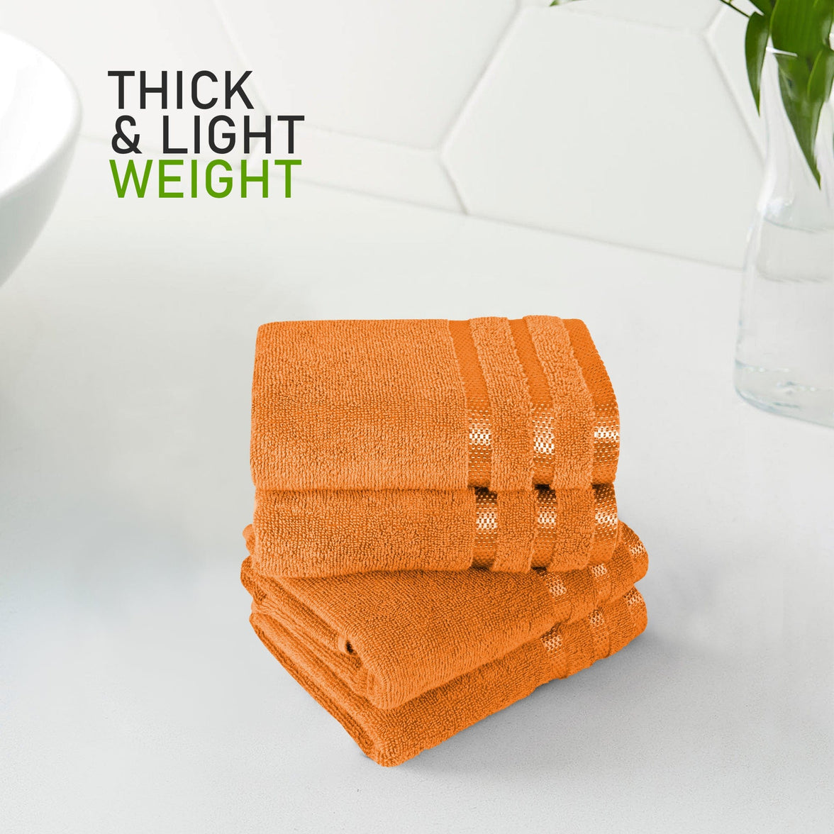 Belmont Viscose Stripe Orange Towels 100% Cotton Hotel Quality Super Absorbent 10 Piece Bale Set, 4 Hand Towel & 12 Face Cloths by OLIVIA ROCCO Towels