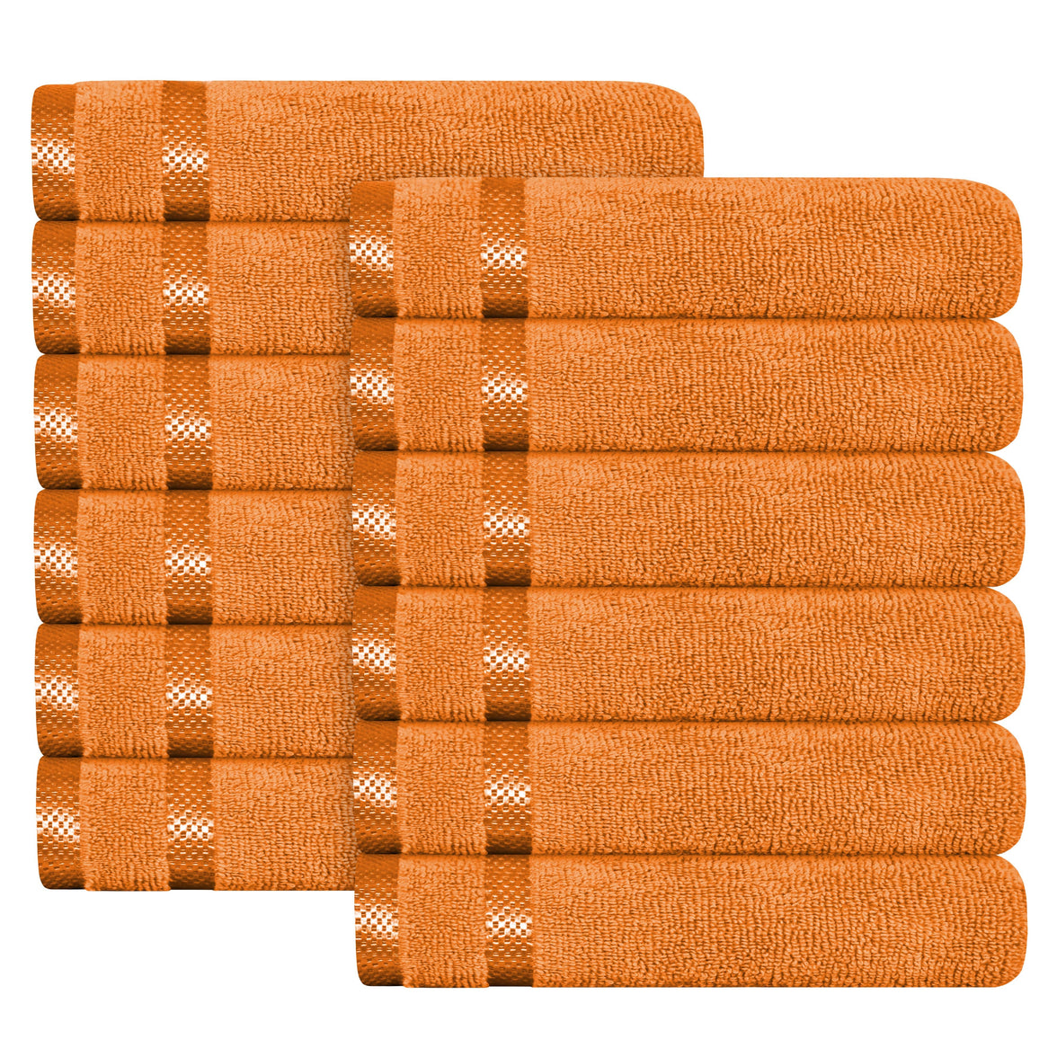 Belmont Viscose Stripe Orange Towels 100% Cotton Hotel Quality Super Absorbent 10 Piece Bale Set, 4 Hand Towel & 12 Face Cloths by OLIVIA ROCCO 12 PK FACE CLOTHS / ORANGE Towels