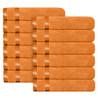 Belmont Viscose Stripe Orange Towels 100% Cotton Hotel Quality Super Absorbent 10 Piece Bale Set, 4 Hand Towel & 12 Face Cloths by OLIVIA ROCCO 12 PK FACE CLOTHS / ORANGE Towels