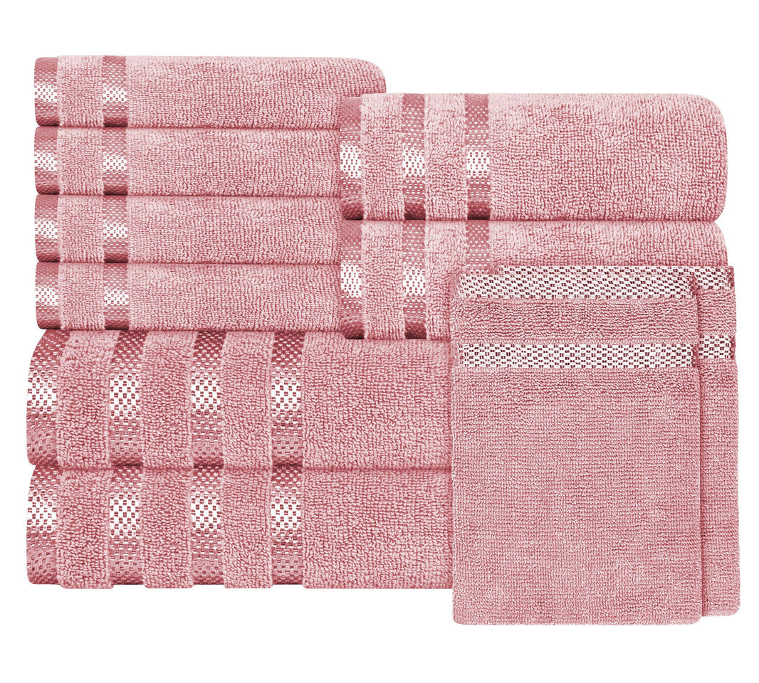 Belmont Viscose Stripe Pink Towels 100% Cotton Hotel Quality Super Absorbent 10 Piece Bale Set, 4 Hand Towel & 12 Face Cloths by OLIVIA ROCCO 10 PK TOWEL BALE / PINK Towels