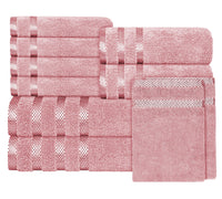 Belmont Viscose Stripe Pink Towels 100% Cotton Hotel Quality Super Absorbent 10 Piece Bale Set, 4 Hand Towel & 12 Face Cloths by OLIVIA ROCCO 10 PK TOWEL BALE / PINK Towels