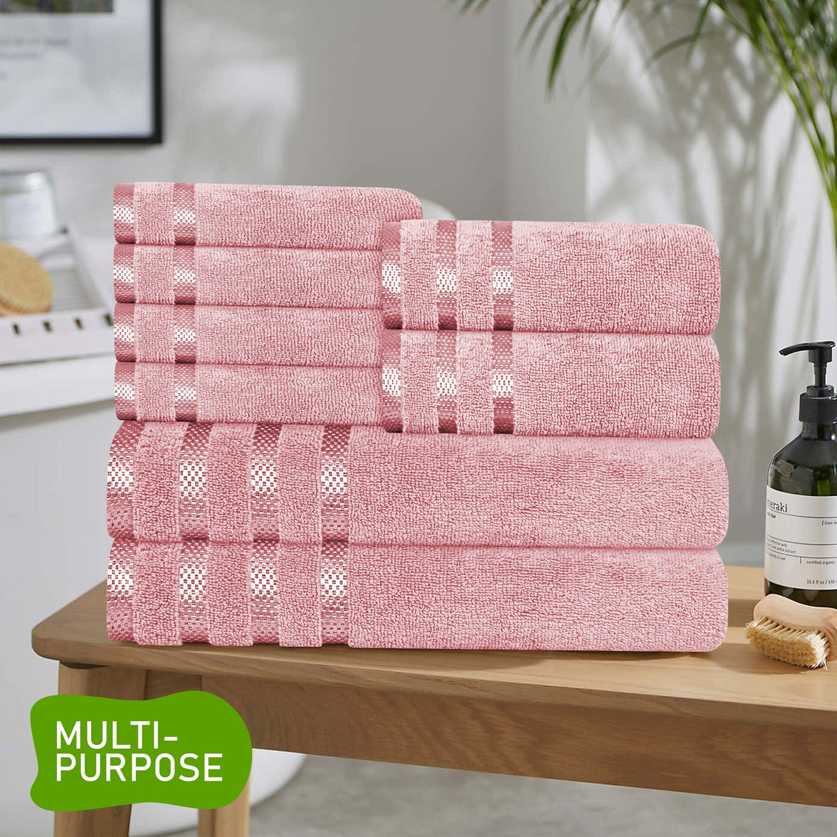 Belmont Viscose Stripe Pink Towels 100% Cotton Hotel Quality Super Absorbent 10 Piece Bale Set, 4 Hand Towel & 12 Face Cloths by OLIVIA ROCCO Towels