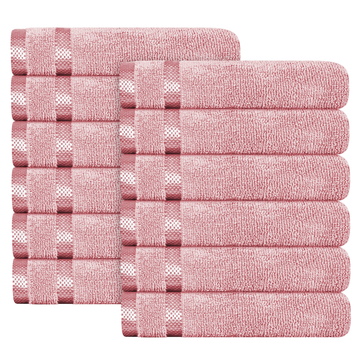 Belmont Viscose Stripe Pink Towels 100% Cotton Hotel Quality Super Absorbent 10 Piece Bale Set, 4 Hand Towel & 12 Face Cloths by OLIVIA ROCCO 12 PK FACE CLOTHS / PINK Towels